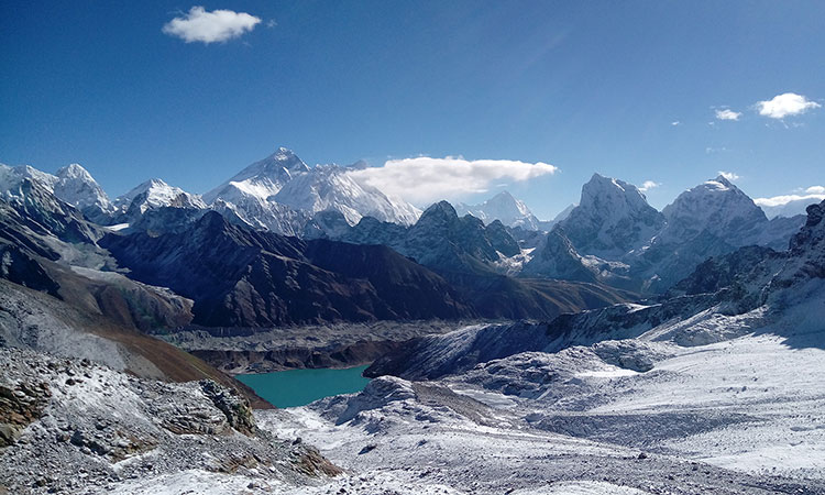 Gokyo lake from Rinjola pass during Everest three pass trek